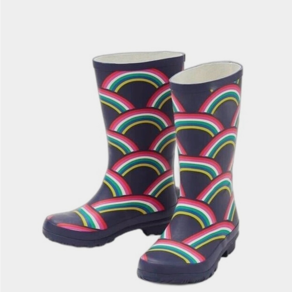 Mini Boden Navy Boots with Colorful Stripes